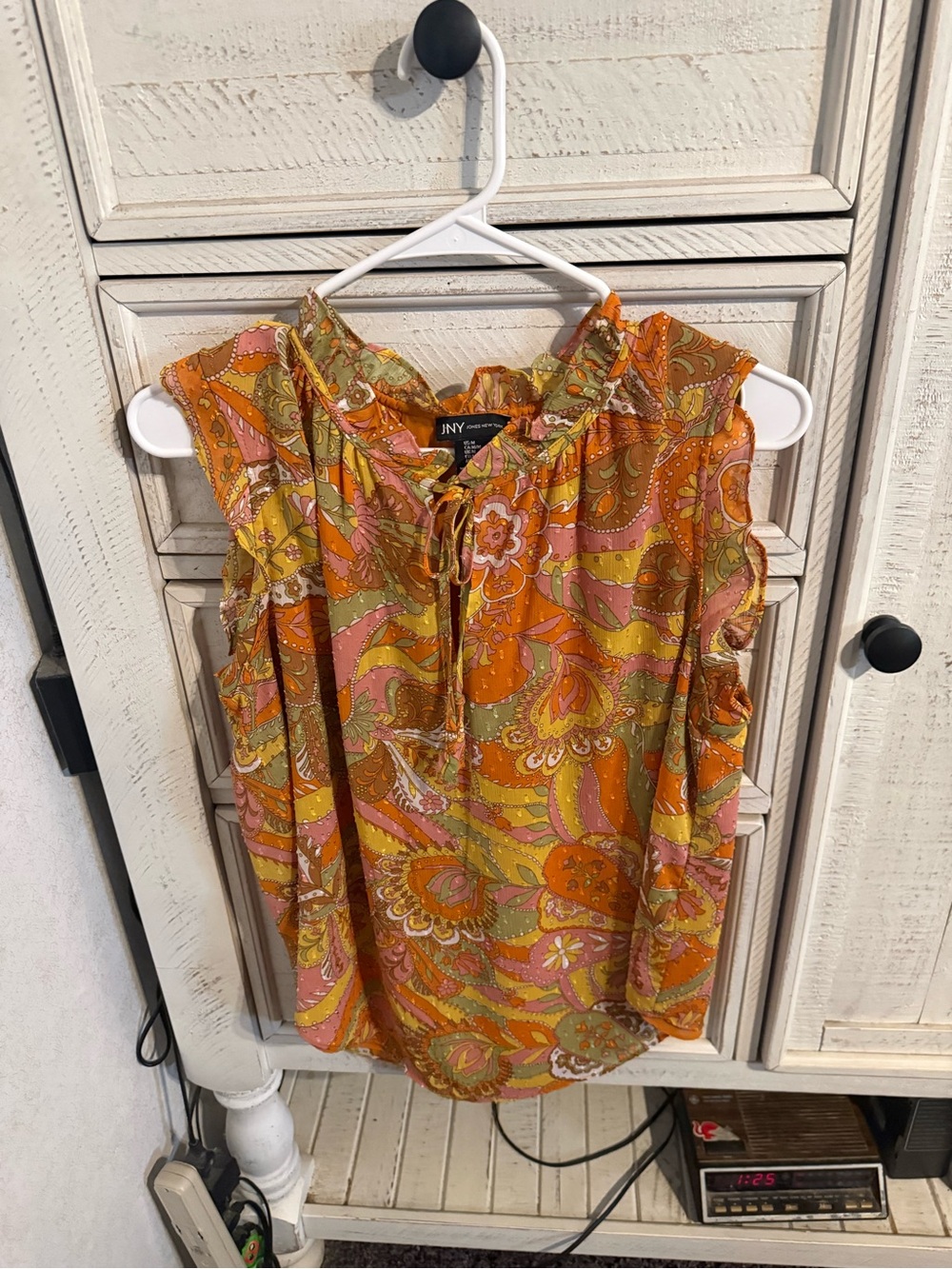 Floral Paisley Tie-Neck Sleeveless Top in Orange Multi